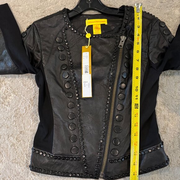 Catherine Malandrino 123JL03 Jacket Noir Cropped Lambskin Leather Black Stud NEW - Picture 9 of 14